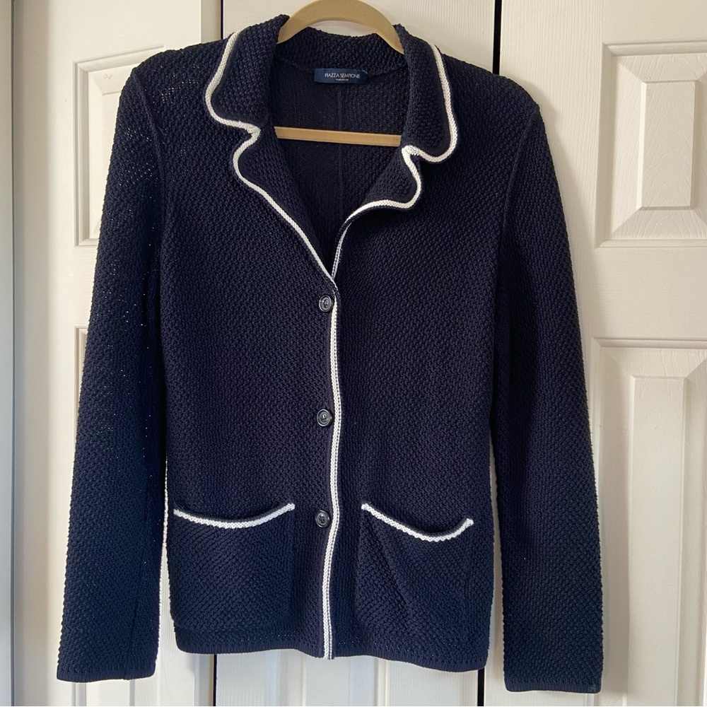 Piazza Sempione navy knit cardigan with white accents